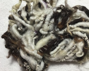 Natural--Handspun Jacob Wool Bulky Art Yarn in Dark Brown and White by KnoxFarmFiber for Weave Knit Embellishment