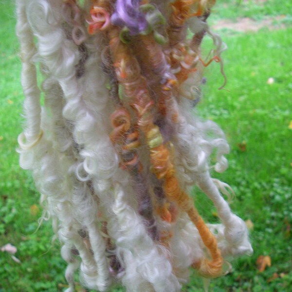 Handspun Curly Natural White Gotland Lamb Locks with Multi Mohair Locks Art Yarn by KnoxFarmFiber for Embellishment Knit Weave