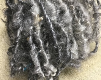 Natural--Handspun Mohair Art Yarn in Natural Undyed Silver White and Gray by KnoxFarmFiber for Knit Weave Embellishment