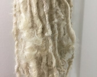 Natural--Handspun Lockspun Undyed Creamy White Brown Mohair  Art Yarn by KnoxFarmFiber for Weave Knit Crochet