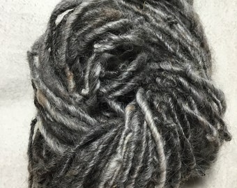 Natural--Handspun Lockspun Undyed Lincoln Longwool Art Yarn in Gray Shades with Brown Flecks by KnoxFarmFiber for Knit Weave Embellishment