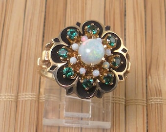 Opaal gouden ring, edelsteen vintage filigraan, massief 10 kt geelgoud, groene facetstenen ring sentimenteel verzamelobject, maat 7 ringcadeau