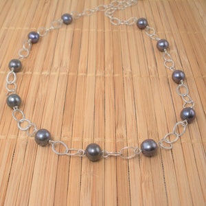 Black Pearl Necklace Silver Chain Big Round Pearl Necklace Holiday Gift for Her Tahitian Pearl Style 18 inch Necklace Sterling Rare Find