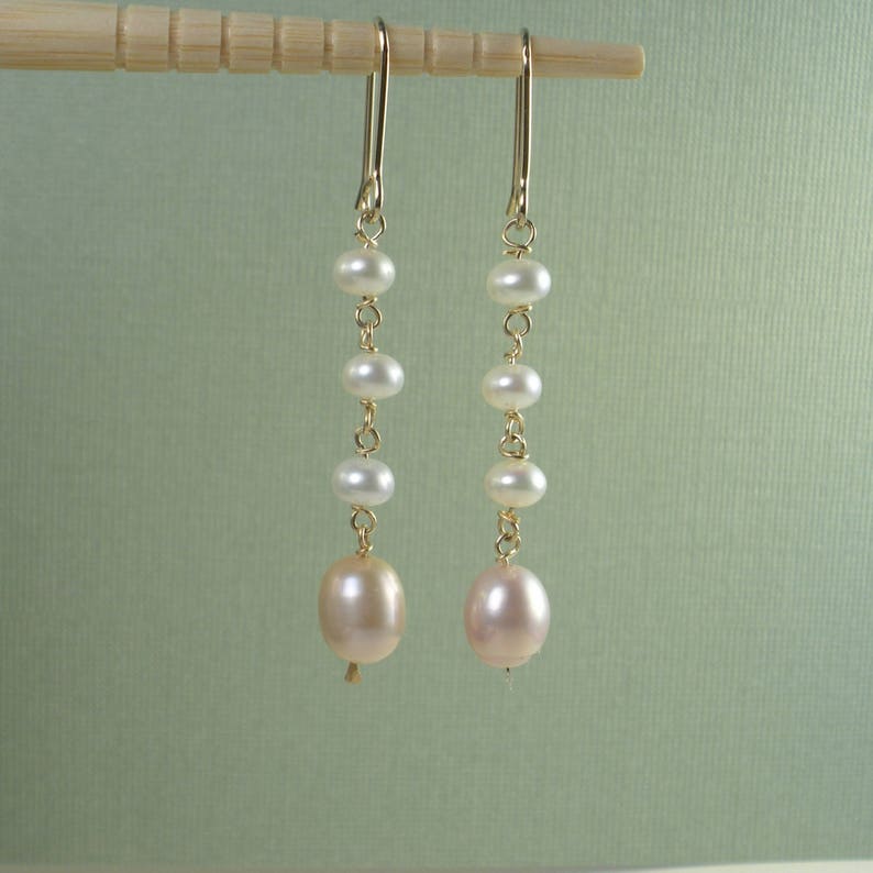 Long Pearl Earrings Gold Mauve Pearl Drops Pearl Long Dangle Drop Earrings Light Pink Pearl Dangles White Pearl Bridal Earrings Mauve Pearls