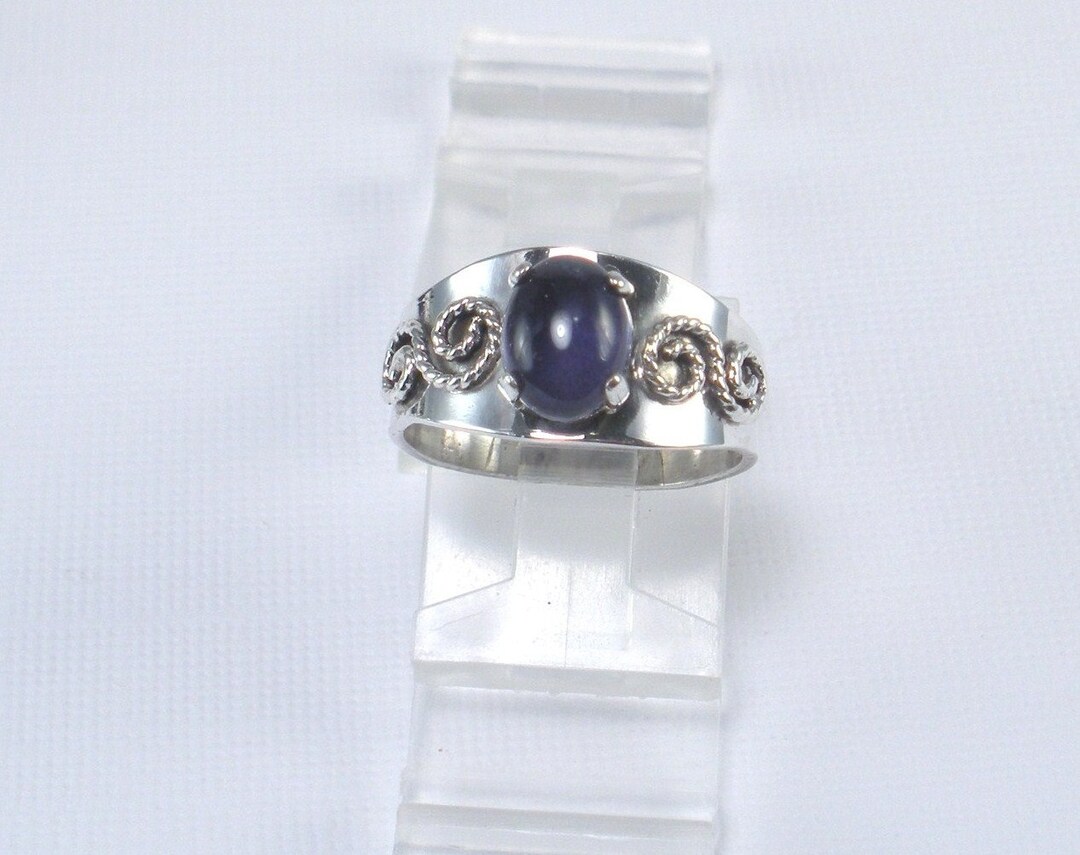Blue Stone Silver Ring Swirl Silver Band Iolite Ring Blue - Etsy