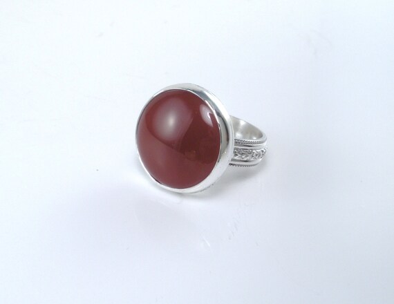Carnelian Silver Ring Large Burnt Orange Gemstone Ring Size 8 Etsy