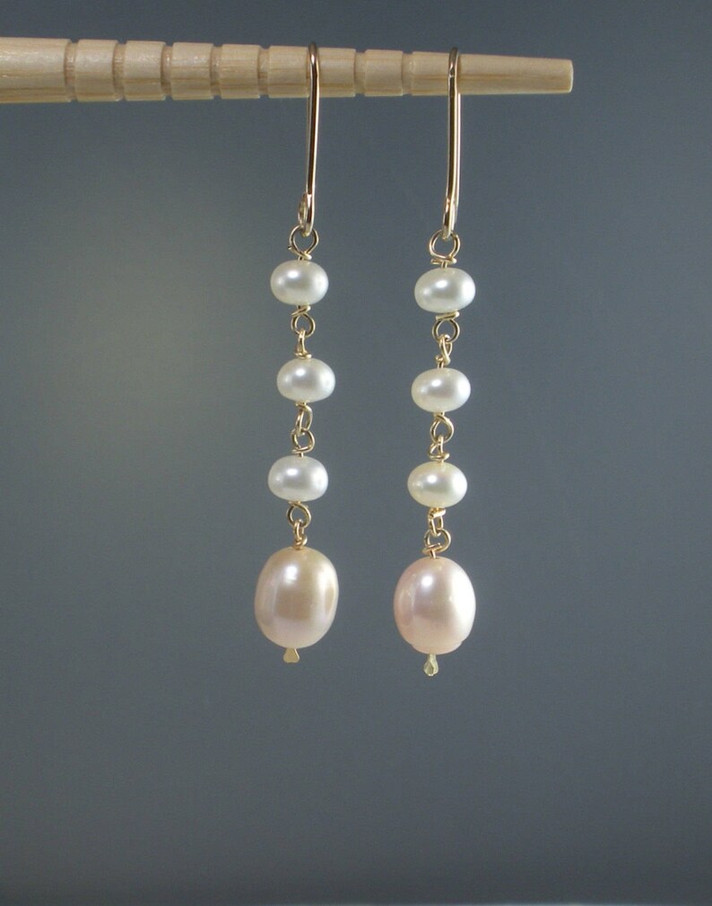 Long Pearl Earrings Gold Mauve Pearl Drops Pearl Long Dangle Drop Earrings Light Pink Pearl Dangles White Pearl Bridal Earrings Mauve Pearls