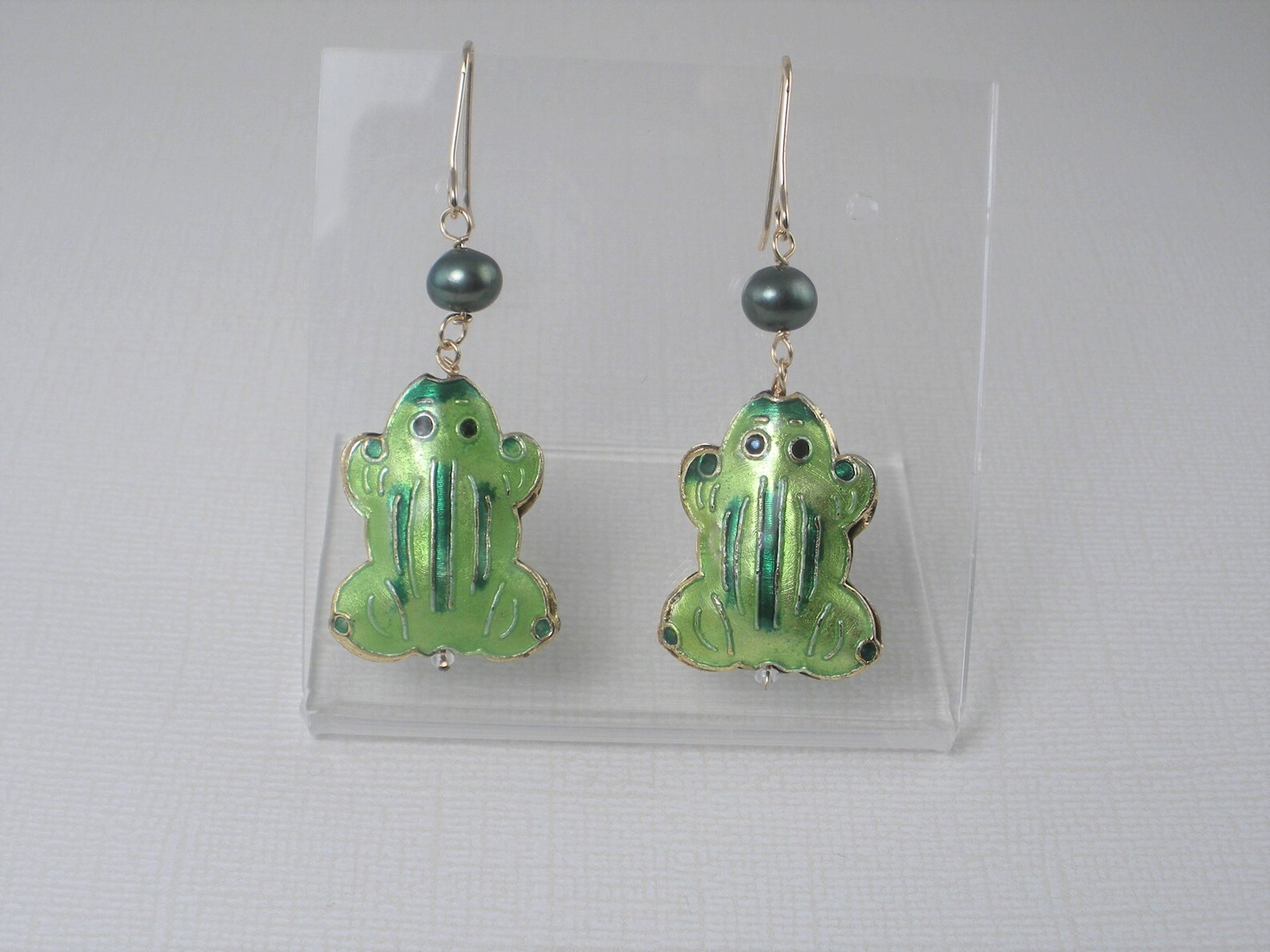 Green Frog Earrings Gold Long Dangle Drop Earring Green Drop Etsy