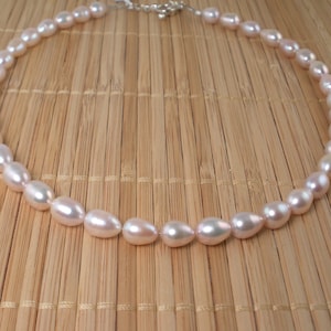 Pink Big Pearl Necklace Light Pink Pearl Necklace Oval Pearl Strand 17&quot; Necklace Freshwater Pearls Elegant Pearl Necklace Gift For Her