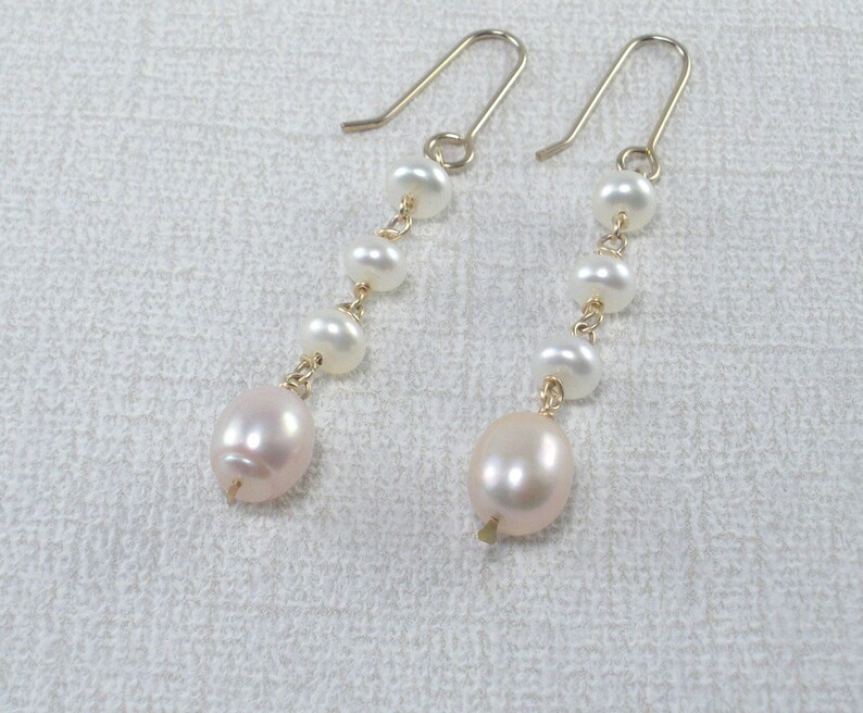 Long Pearl Earrings Gold Mauve Pearl Drops Pearl Long Dangle Drop Earrings Light Pink Pearl Dangles White Pearl Bridal Earrings Mauve Pearls