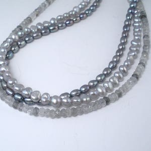 Gray Pearl Multi Strand Necklace Gray Gem Stone 3 Strand Sparkly Gray Silver Necklace Twisted Strands 3 Shades of Gray Necklace Gift for Her