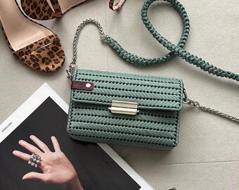 Knitted Evening Bag: Crochet Clutch Crossbody with Velvet Gift Bag