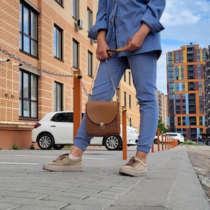 Wicker Crossbody Bag: Leather Flap, Wooden Sides, Handmade