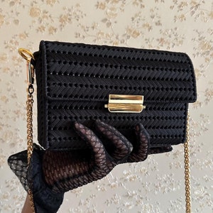 Evening black bag, knitted clutch, holiday tote, envelope bag, crossbody bag, small bag, black bag, unique bag, black evening purse