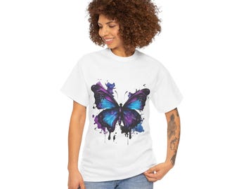Blue & Purple Butterfly Unisex Heavy Cotton Tee