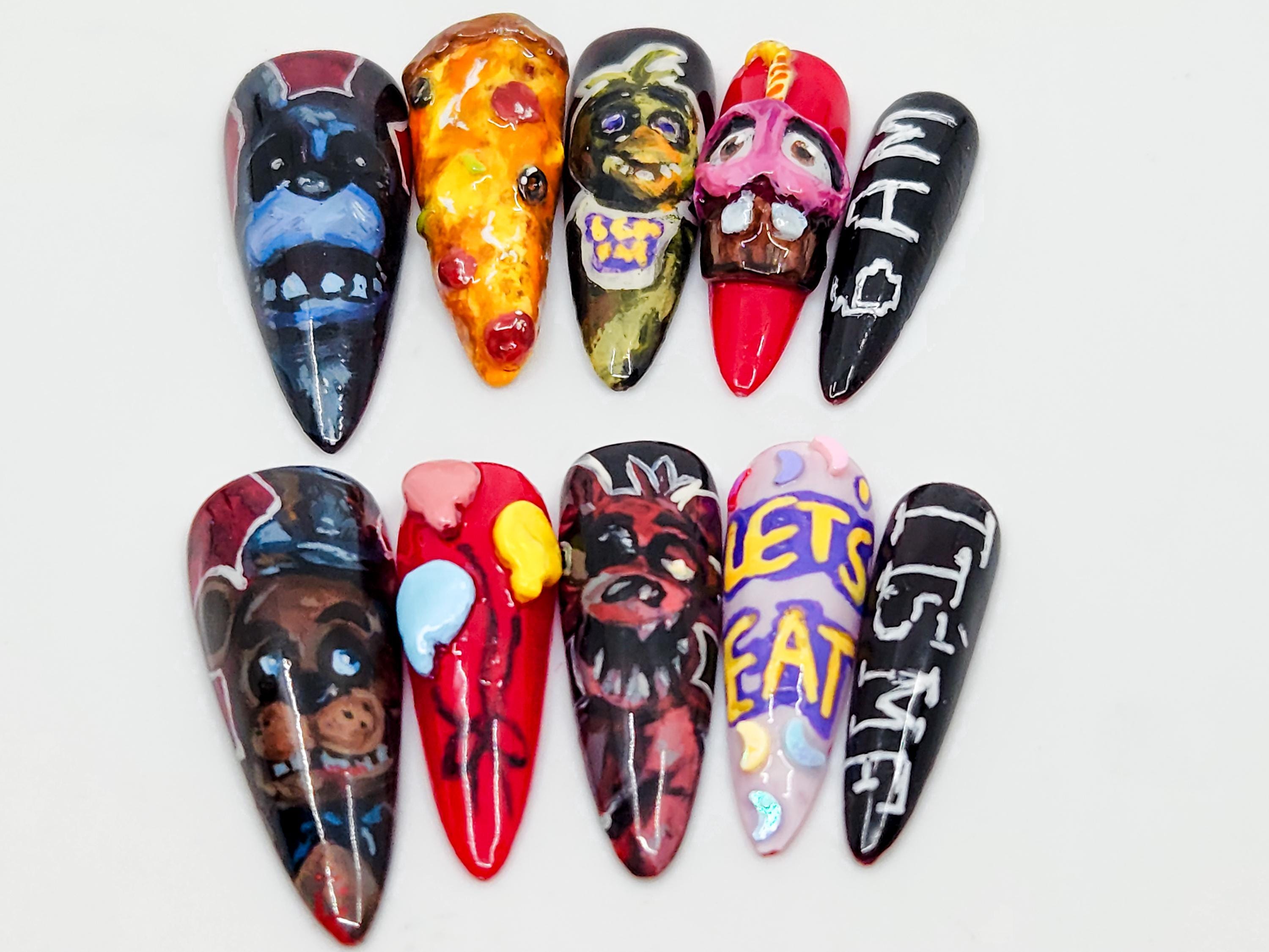 Fnaf-inspired Hand-painted Nails - Etsy