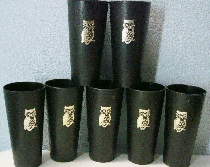 Vintage Owl Tumblers / Black Plastic Drinking Glasses / Set of Etsy