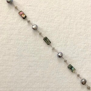 Gray Pearl, Labradorite and Abalone Bracelet, Dove Gray, Rainbow Abalone, Pastel Jewelry, Gray and Silver, Free Shippping image 2