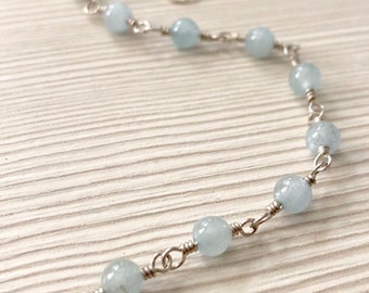 Aquamarine and Sterling Bracelet, March Birthstone, Birthstone Bracelet, Linked Bracelet, Stack Bracelet, Boho Chic Style