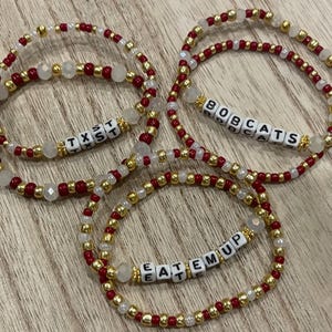 Texas State Bracelet Stack | Premium TXST Bobcats Beaded Jewelry | Maroon and Gold Bracelet College Game Day