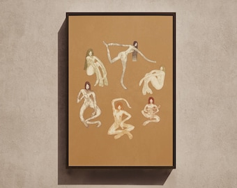 Yin Yoga Pose Collection Print | Earthy Ochre Figure Study | Yoga Studio Wall Art | A4 A3 Giclée
