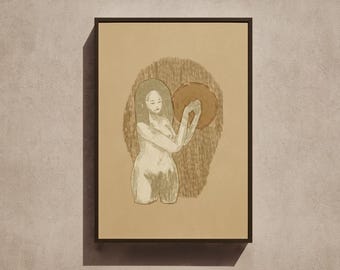 Yoga Girl Art Print: Earthy Yin Meditation, Minimalist Illustration
