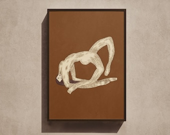 Arched Yin Yoga Figure Print | Rich Brown Earthy Wall Art | Boho Meditation Decor | A4 A3 Giclée
