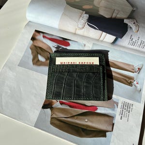 Porte-cartes mince à fermeture éclair en cuir véritable, Porte-monnaie mince à fermeture éclair, Portefeuille en cuir véritable
