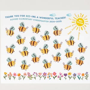 Personalized Kids Fingerprints Gift, Bees With Names, Teacher Gift Printable, Kindergarten Gift, Present for Teacher, Teacher Appreciation