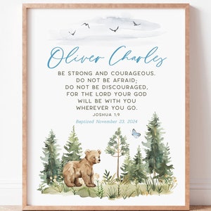 Baptism Printable, Personalized Baptism Sign, Be Strong And Courageous, Baby Dedication, Custom Name, Baptism Gift, Christening Gift