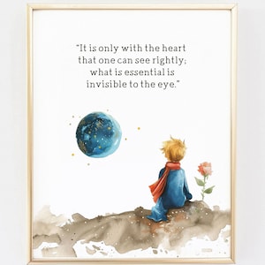 Antoine de Saint-Exupery, Motywacyjny wydruk, Cytat z książki Mały Książę do wydrukowania, Sztuka do pokoju dziecięcego, Wydruk literacki, Słynna sztuka powieści dla dzieci