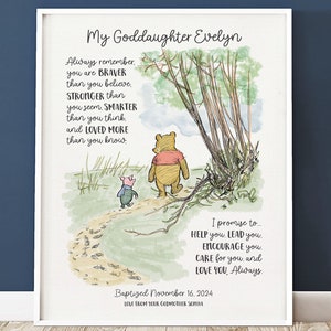 Gift From Godmother, Colored Winnie The Pooh, Baptism Gift For Goddaughter, Personalized Baptism Gift, Blessing Printable, Dedication Gift