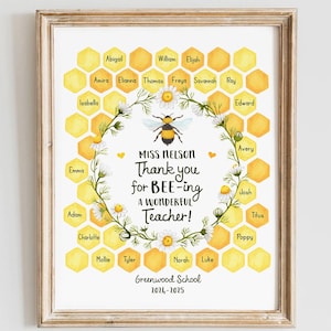 Cute Bee Teachers Gift, From Class Printable Gift, Teacher Appreciation Gift, Personalized Teacher Gift From Class, Appreciation to Teacher
