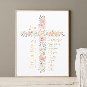 Baptism Gift Girl, Personalized Baby Girl Gift, Godchild Baptism Sign, Dedication Sign, Nursery Decor, Nursery Wall Art, Christian Printable