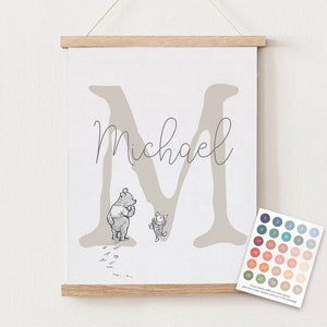 Inicial personalizada para impressão, aniversário de bebê, nome personalizado do Ursinho Pooh, berçário do Ursinho Pooh, presente para novo bebê, personalizado
