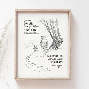 Citação do Ursinho Pooh, Ursinho Pooh e Leitão, Você é mais corajoso do que acredita, Decoração vintage do Ursinho Pooh, Citação de amor de A. A. Milne