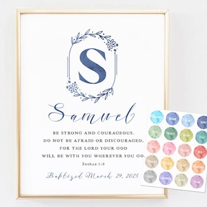 Regalo de bautizo personalizado para niño, letra inicial de monograma personalizada, imprimible de bautizo, decoraciones de bautizo, impresión de dedicación, regalo para ahijado