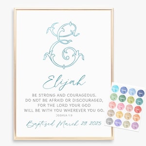 Letra inicial de monograma personalizada, imprimible de bautismo, regalo de bautismo personalizado para niño, impresión de dedicación, decoraciones de bautismo, regalo para ahijado