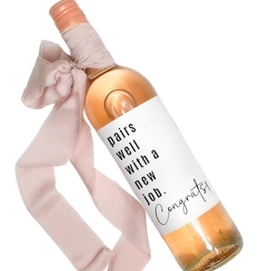 Pairs Well With A New Job Wine Bottle Label, New Job Wine Bottle Decals, Personalised Wine Stickers, Office Gifts, Gifts for Co-Worker