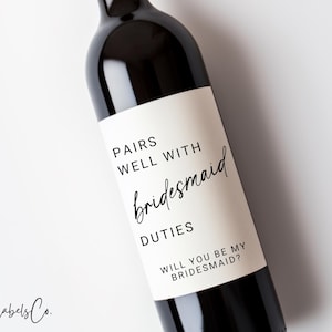 Pairs Well With Bridesmaid Duties Wine Bottle Label, Will You Be My Bridesmaid Sticker, Personalized Wine Labels, Bridesmaid Gifts