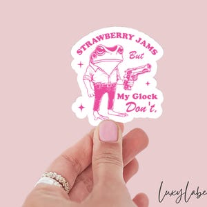 Strawberry Jams But My Glock Don&#39;t Sticker, Funny Trendy Stickers for Laptops and Water Bottles, Waterproof Vinyl Sticker, Sarcastic, Meme