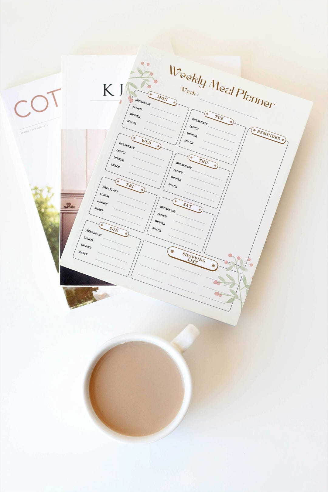 Cream Simple Floral Weekly Meal Planner PDF | Printable Meal Planning ...