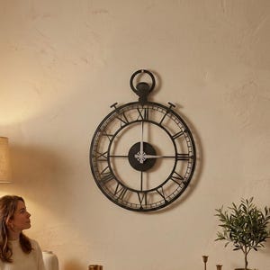 Duży kieszonkowy zegarek z metalowym zegarem ściennym – cichy zegar w stylu vintage