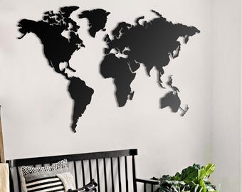 Metal World Map Wall Art: 4-Piece Home Decor