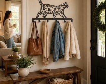 Geometric Cat Metal Wall Hook Rack, Folding Key Holder Organizer