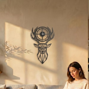 Rustic Metal Deer Head Wall Clock: Silent Timepiece for Cabin, Lodge, Nature-Themed Home Decor
