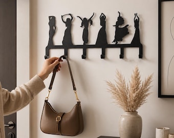 Metal Dancer Wall Hooks, Boho Entryway Organizer, Women Silhouette Art