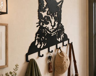 Cat Silhouette Metal Wall Hook Rack, Folding Key Holder Organizer