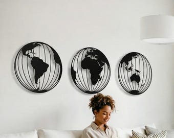 Metal World Map Wall Art: Home Office Decor, Traveler Gift
