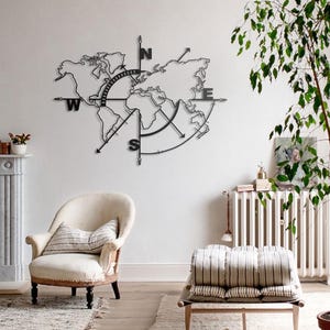 Arte mural con mapa del mundo, decoración de mapa del mundo de metal sin bordes, arte mural de metal, decoración de sala de estar de oficina en casa, arte con mapa del mundo, letrero con mapa del mundo